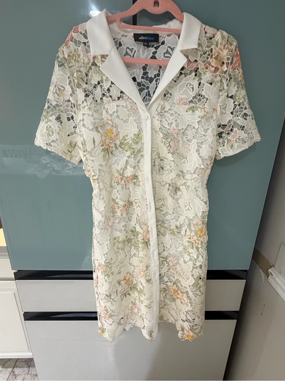 Nordstrom White Lace Floral Shirt Dress - Picture 3 of 5